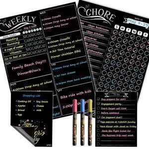 Magnetic Chalkboard Weekly Planner - Reward Chore Chart Blackboard Combo Set with Neon Bright Liquid Chalk Markers - Bonus Grocery List and Notepad Blackboard for Refrigerator Included Magnetic Chalkboard Weekly Planner - Reward Chore Chart Blackboard Combo Set with Neon Bright Liquid Chalk Markers - Bonus Grocery List and Notepad Blackboard for Refrigerator Included
