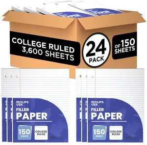 Loose Leaf Paper College Ruled Notebook Paper College Ruled Lined Writing Filler Paper 10.5 x 8 3600 Sheets 150 Sheets Per Pack 60 gsm (24 Pack) Loose Leaf Paper College Ruled Notebook Paper College Ruled Lined Writing Filler Paper 10.5 x 8 3600 Sheets 150 Sheets Per Pack 60 gsm (24 Pack)
