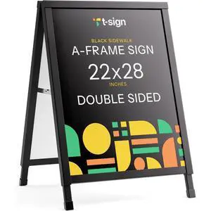 Outdoor A-Frame Sidewalk Sign 22x28 Inch Sandwich Board, Black Coated Steel Metal Double-Sided, Heavy Duty Slide-in Folding Frame Sign Holder, 2 Corrugated Plastic Poster Boards, Display Stand Outdoor A-Frame Sidewalk Sign 22x28 Inch Sandwich Board, Black Coated Steel Metal Double-Sided, Heavy Duty Slide-in Folding Frame Sign Holder, 2 Corrugated Plastic Poster Boards, Display Stand
