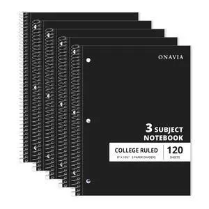 3 Subject Spiral Notebook College Ruled 5 Pack, 240 Pages, Black 120 Sheets, 8 x 10.5 in, 3 Dividers, Double-Sided Pockets, School Notebook, Study, Homework, Students 3 Subject Spiral Notebook College Ruled 5 Pack, 240 Pages, Black 120 Sheets, 8 x 10.5 in, 3 Dividers, Double-Sided Pockets, School Notebook, Study, Homework, Students