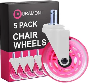 Office Chair Wheels - Set of 5 Rollerblade-Style Caster Wheels, Smooth & Quiet Rolling, Protects Hardwood Floors & Carpets, Universal Fit, Durable and Long-Lasting - Pink Office Chair Wheels - Set of 5 Rollerblade-Style Caster Wheels, Smooth & Quiet Rolling, Protects Hardwood Floors & Carpets, Universal Fit, Durable and Long-Lasting - Pink