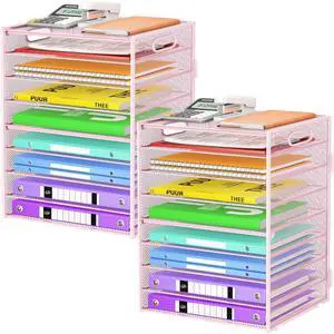 9 Tier Paper Organizer with Handle, Large Capacity Desk Organizer Mesh Paper Letter Tray File Folder Document Sorter for Classroom and Office Accessories Organization- Pink (2 Pack) 9 Tier Paper Organizer with Handle, Large Capacity Desk Organizer Mesh Paper Letter Tray File Folder Document Sorter for Classroom and Office Accessories Organization- Pink (2 Pack)