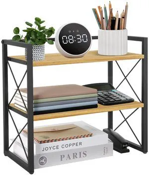 Desktop Shelf Organizer, 2 Tier Office Shelves, Wood Desk Organizer Storage Rack and Freestanding Display Shelf for Office, Dormitory, Home (Black Wood) Desktop Shelf Organizer, 2 Tier Office Shelves, Wood Desk Organizer Storage Rack and Freestanding Display Shelf for Office, Dormitory, Home (Black Wood)