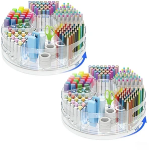 2 Packs Rotating Clear Acrylic Pen Holder, Marker Organizer Pen organizer for desk and art supply organizer with 7 removable sections for markers, pencils, brushes, and office supplies 2 Packs Rotating Clear Acrylic Pen Holder, Marker Organizer Pen organizer for desk and art supply organizer with 7 removable sections for markers, pencils, brushes, and office supplies