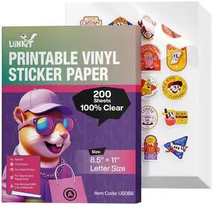 100% Clear Printable Vinyl Sticker Paper Letter Size 8.5"x11" Vivid Colors, Self-Adhesive 200 Sheets Labels for Product Packaging, Glass Jars & Custom DIY Sticker 100% Clear Printable Vinyl Sticker Paper Letter Size 8.5"x11" Vivid Colors, Self-Adhesive 200 Sheets Labels for Product Packaging, Glass Jars & Custom DIY Sticker
