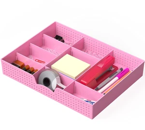 Drawer Organizer Tray, 9 Adjustable Compartments, Pink For Office, Makeup, and Craft Drawer or Desktop Storage Drawer Organizer Tray, 9 Adjustable Compartments, Pink For Office, Makeup, and Craft Drawer or Desktop Storage