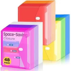 48 Pcs Binder Folders Organizer with Staggered Closure, Letter Size Heavy Weight Binder Pockets for 3 Ring Binders, Space-saving, High Capacity Binder Pouch Sleeves, School Supplies, 8 Colors 48 Pcs Binder Folders Organizer with Staggered Closure, Letter Size Heavy Weight Binder Pockets for 3 Ring Binders, Space-saving, High Capacity Binder Pouch Sleeves, School Supplies, 8 Colors