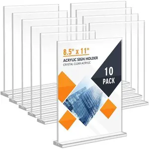 Acrylic Sign Holder 8.5 x 11, Double Sided Sign Holder Stand, Plastic 10 Pack Table Paper Stand, Vertical Menu Flyer Stand, T Shape Table Flyer Holder Acrylic Sign Holder 8.5 x 11, Double Sided Sign Holder Stand, Plastic 10 Pack Table Paper Stand, Vertical Menu Flyer Stand, T Shape Table Flyer Holder
