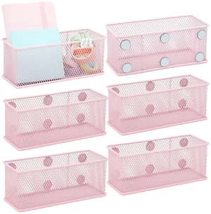 Magnetic Pencil Holder Set of 6 - Wire Mesh Storage Baskets Organizer with Strong Magnets - Perfect for Whiteboard, Refrigerator and Locker Accessories, Pink Magnetic Pencil Holder Set of 6 - Wire Mesh Storage Baskets Organizer with Strong Magnets - Perfect for Whiteboard, Refrigerator and Locker Accessories, Pink