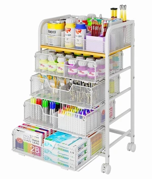 5-Tier Craft Organizer Cart with 5 Sets of DIY Dividers,Craft Organizers and Storage with Drawers,Lockable Wheels Rolling Utility Cart on Wheels,Art Supply Organizer,Ideal for Studio,Office,White 5-Tier Craft Organizer Cart with 5 Sets of DIY Dividers,Craft Organizers and Storage with Drawers,Lockable Wheels Rolling Utility Cart on Wheels,Art Supply Organizer,Ideal for Studio,Office,White
