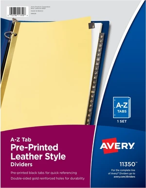 A-Z Dividers for 3 Ring Binders,25-Tab Set,Pre-Printed Black Leather Tabs,1 Binder Divider Set (11350),(Pack of 12) A-Z Dividers for 3 Ring Binders,25-Tab Set,Pre-Printed Black Leather Tabs,1 Binder Divider Set (11350),(Pack of 12)