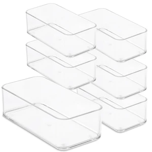 Plastic Clear Drawer Organizers. Bathroom, Kitchen, Bedroom, Nail Polish, Office Organizer Bins, Storage Trays. Heavy Duty, Stackable. 6" x 3" x 2" Set of 6 Plastic Clear Drawer Organizers. Bathroom, Kitchen, Bedroom, Nail Polish, Office Organizer Bins, Storage Trays. Heavy Duty, Stackable. 6" x 3" x 2" Set of 6