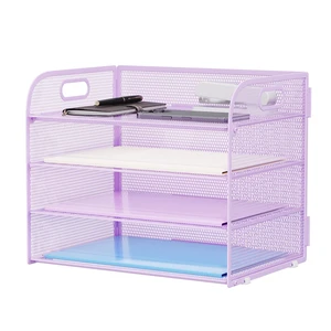 4 Tier Paper Organizer Letter Tray - Mesh Desk File Organizer with Handle, Paper Sorter Organizer for Letter/A4 Office File Folder Holder (Purple, 12.6" x 9.1" x 9.1") 4 Tier Paper Organizer Letter Tray - Mesh Desk File Organizer with Handle, Paper Sorter Organizer for Letter/A4 Office File Folder Holder (Purple, 12.6" x 9.1" x 9.1")