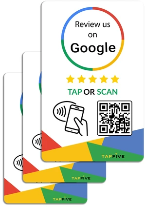 Google Review Tap Cards (3-Pack) by TapFive - Tap for Instant Reviews - All Phones Compatible - Reusable Smart Tap NFC & QR - Boost Business Reviews - Powered by TapFive (3 Card Pack) Google Review Tap Cards (3-Pack) by TapFive - Tap for Instant Reviews - All Phones Compatible - Reusable Smart Tap NFC & QR - Boost Business Reviews - Powered by TapFive (3 Card Pack)
