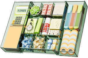 Expandable Desk Drawer Organizer, Clear Plastic Drawer Organizer Tray with 10 Adjustable Compartments, Desk Organizers and Accessories, 5 Drawer Dividers for Office Supplies(Clear Green) Expandable Desk Drawer Organizer, Clear Plastic Drawer Organizer Tray with 10 Adjustable Compartments, Desk Organizers and Accessories, 5 Drawer Dividers for Office Supplies(Clear Green)