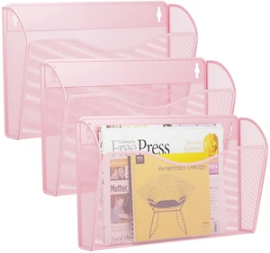 3 Single Pocket Wall File Holder, Mesh Hanging File Folder Paper Organizer, Vertical Wall Mounted Mail Basket, Storage Organization Magazine Rack for Office, Home and School, Pink 3 Single Pocket Wall File Holder, Mesh Hanging File Folder Paper Organizer, Vertical Wall Mounted Mail Basket, Storage Organization Magazine Rack for Office, Home and School, Pink