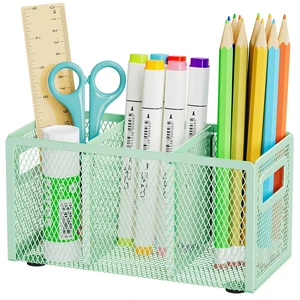 Mesh Pen Holder for Desk, Pencil Holder Desk Organizer 3 Adjustable Compartments, Pencil Cup with Handle Perfect for Classroom, Office, Home, Makeup, Art (Green) Mesh Pen Holder for Desk, Pencil Holder Desk Organizer 3 Adjustable Compartments, Pencil Cup with Handle Perfect for Classroom, Office, Home, Makeup, Art (Green)