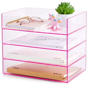 4 Tier Paper Organizer Letter Tray Pink Acrylic Desk File Organizer Heavy Duty Stackable Documents Clear Letter Paper Holder Office Tray for A4, Office Classroom Home File Pad Notebooks 4 Tier Paper Organizer Letter Tray Pink Acrylic Desk File Organizer Heavy Duty Stackable Documents Clear Letter Paper Holder Office Tray for A4, Office Classroom Home File Pad Notebooks