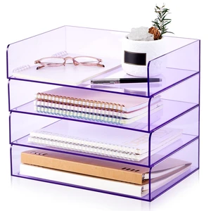 4 Tier Paper Organizer Clear Purple Letter Tray Acrylic File Tray Heavy Duty Stackable Document, Clear Purple Holder, 12.4 x 8.7 x 2.7 in Sorter Office Tray for A4, Office Classroom Home 4 Tier Paper Organizer Clear Purple Letter Tray Acrylic File Tray Heavy Duty Stackable Document, Clear Purple Holder, 12.4 x 8.7 x 2.7 in Sorter Office Tray for A4, Office Classroom Home