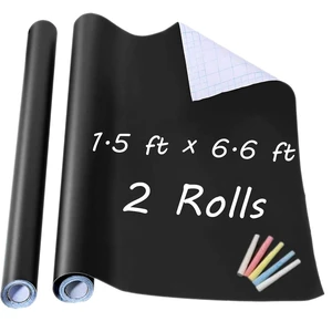 Chalkboard Wall Sticker 2 Rolls 18" x 79" Wallpaper Peel and Stick Chalk Board Contact Paper DIY Decal Adhesive Blackboard Removable Erasable Vinyl for Wall,Bonus 10 Chalks (2 Rolls 1.5ft.x6.6ft.) Chalkboard Wall Sticker 2 Rolls 18" x 79" Wallpaper Peel and Stick Chalk Board Contact Paper DIY Decal Adhesive Blackboard Removable Erasable Vinyl for Wall,Bonus 10 Chalks (2 Rolls 1.5ft.x6.6ft.)