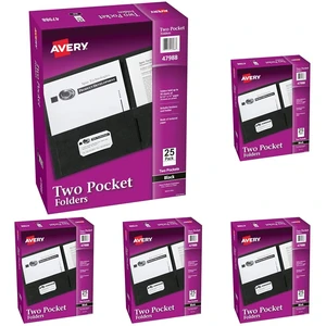 ® Two Pocket Folders, Holds up to 40 Sheets, Business Card Slot, 25 Black Folders (47988), (Pack of 5) ® Two Pocket Folders, Holds up to 40 Sheets, Business Card Slot, 25 Black Folders (47988), (Pack of 5)