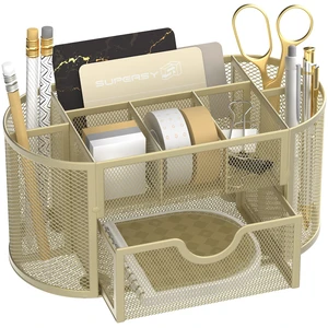 Mesh Desk Organizer, Desk Accessories & Workspace Organizers with Drawers, Pencil Holder for Desk with 9 Compartments for Office Suppliess, 8.6 x 4.3 x 4.1 Inch, Yellow Mesh Desk Organizer, Desk Accessories & Workspace Organizers with Drawers, Pencil Holder for Desk with 9 Compartments for Office Suppliess, 8.6 x 4.3 x 4.1 Inch, Yellow