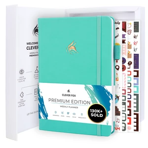 Planner Premium, Undated Weekly & Monthly Planner, Turquoise Advanced planner with gift box & stickers, daily day organizer for women, men & entrepreneurs, A5 eco leather hard cover Planner Premium, Undated Weekly & Monthly Planner, Turquoise Advanced planner with gift box & stickers, daily day organizer for women, men & entrepreneurs, A5 eco leather hard cover