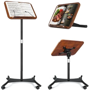 2 in 1 Dual-use Music Stand & Desktop Book Stand, Adjustable Height 16.5"-51", 100% Solid Wood Laptop Floor Stand Book Holder with Elastic Page Clips for Cookbooks (Black Walnut-Wheeled) 2 in 1 Dual-use Music Stand & Desktop Book Stand, Adjustable Height 16.5"-51", 100% Solid Wood Laptop Floor Stand Book Holder with Elastic Page Clips for Cookbooks (Black Walnut-Wheeled)