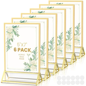 6 Pack Acrylic Sign Holder 5X7 Double-Sided Gold Frames Gold Picture Frames for Flyer Holder Menu Holder Wedding Table Number Holder Christmas Photo Frame with Sticky Dots 6 Pack Acrylic Sign Holder 5X7 Double-Sided Gold Frames Gold Picture Frames for Flyer Holder Menu Holder Wedding Table Number Holder Christmas Photo Frame with Sticky Dots