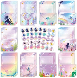 160 Pcs Mermaid Stationery Set Letter and Envelopes 50 Lined Stationery Paper and 50 Matching Envelopes, 5.5 x 8.25 Inches Letter Writing Stationery for Home, Office, School 160 Pcs Mermaid Stationery Set Letter and Envelopes 50 Lined Stationery Paper and 50 Matching Envelopes, 5.5 x 8.25 Inches Letter Writing Stationery for Home, Office, School