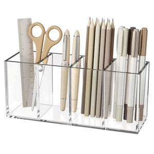 Acrylic Pen Holder 4 Compartments, Clear Desk Pencil Organizer Cup Scratch-resistant thick acrylic with 4 slots for pens, pencils, makeup brushes, office, vanity and school use Acrylic Pen Holder 4 Compartments, Clear Desk Pencil Organizer Cup Scratch-resistant thick acrylic with 4 slots for pens, pencils, makeup brushes, office, vanity and school use