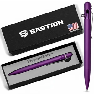 Slim Aluminum Bolt Action Pen, Womens Pen, Compact EDC, Purple 17% slimmer barrel, lightweight anodized metal, machined finish, single-hand deploy, smooth black ink, refillable, boxed Slim Aluminum Bolt Action Pen, Womens Pen, Compact EDC, Purple 17% slimmer barrel, lightweight anodized metal, machined finish, single-hand deploy, smooth black ink, refillable, boxed