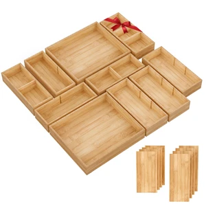 Bamboo Drawer Organizer, 10-Piece Stackable Trays with Removable Dividers Junk drawer organizer, assorted tray sizes, 10-22 customizable compartments, nestable, kitchen utensils, bathroom, office Bamboo Drawer Organizer, 10-Piece Stackable Trays with Removable Dividers Junk drawer organizer, assorted tray sizes, 10-22 customizable compartments, nestable, kitchen utensils, bathroom, office