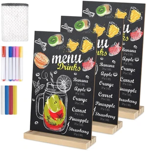 3 Packs 8 x 12 Inch Tabletop Chalkboard Sign With Wood Base - Double-Sided Message Boards Menu Stand for Kitchen, Wedding, Bar and Restaurant 3 Packs 8 x 12 Inch Tabletop Chalkboard Sign With Wood Base - Double-Sided Message Boards Menu Stand for Kitchen, Wedding, Bar and Restaurant