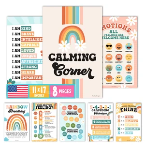 8 Calming Corner Classroom Must Haves, Coping & Feelings Poster for Kids Calm Corner Posters with Emotions Chart, School Counselor Mental Health Posters, Feelings Wheel Calming Classroom Decor 8 Calming Corner Classroom Must Haves, Coping & Feelings Poster for Kids Calm Corner Posters with Emotions Chart, School Counselor Mental Health Posters, Feelings Wheel Calming Classroom Decor