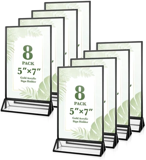 8 Pack 5x7 inch Acrylic Sign Holders, Double Sided Picture Frame Black Clear Picture Frame Stands, Menu Flyer Holder for Wedding Table Numbers, Restaurant Signs, Party and Office Photos 8 Pack 5x7 inch Acrylic Sign Holders, Double Sided Picture Frame Black Clear Picture Frame Stands, Menu Flyer Holder for Wedding Table Numbers, Restaurant Signs, Party and Office Photos