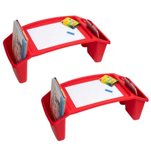 Kids Lap Desk, Portable Activity Tray with Side Storage, Stackable Plastic Desk for Drawing, Snacks, Study, Set of 2, Red Kids Lap Desk, Portable Activity Tray with Side Storage, Stackable Plastic Desk for Drawing, Snacks, Study, Set of 2, Red