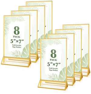 8 Pack 5x7 Gold Acrylic Sign Holders, Clear Wedding Table Numbers Frames Double Sided Picture Frame Stands Vertical for Photo Display, Restaurant Menu, Flyers 8 Pack 5x7 Gold Acrylic Sign Holders, Clear Wedding Table Numbers Frames Double Sided Picture Frame Stands Vertical for Photo Display, Restaurant Menu, Flyers