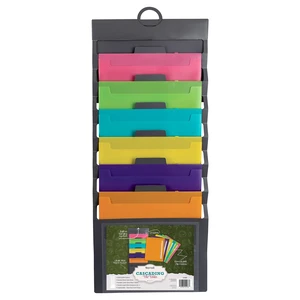 Cascading Wall File Organizer, Classrom Organization and Storage, 6 Removable Poly Hanging File Folders, Command Center Wall Organizer, Gray with Assorted Fashion Color Folders Cascading Wall File Organizer, Classrom Organization and Storage, 6 Removable Poly Hanging File Folders, Command Center Wall Organizer, Gray with Assorted Fashion Color Folders
