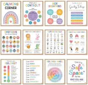 9 Calming Corner Classroom Posters, Mental Health Posters Therapy Office Decor,Calm Down Corner Coping Skills Wall Art for Kids Toddler Classroom Preschool Homeschool Decoration, Feelings 9 Calming Corner Classroom Posters, Mental Health Posters Therapy Office Decor,Calm Down Corner Coping Skills Wall Art for Kids Toddler Classroom Preschool Homeschool Decoration, Feelings