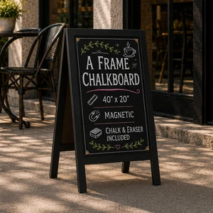 A Frame Chalk Board Easel Sign 40x20 in - Sandwich Signs Outdoor Solid Wood A Frame Chalkboard Sign, Magnetic Double-Sided Blackboard Easel, Includes Chalk & Eraser A Frame Chalk Board Easel Sign 40x20 in - Sandwich Signs Outdoor Solid Wood A Frame Chalkboard Sign, Magnetic Double-Sided Blackboard Easel, Includes Chalk & Eraser