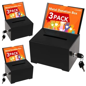 Suggestion Boxes with Slot and Lock, 3 Pack Metal Donation Boxes Suggestion Box for Fundraising with Lock & Sign Holder, Black Tip Jar for Office, Fundraising, Church, School Suggestion Boxes with Slot and Lock, 3 Pack Metal Donation Boxes Suggestion Box for Fundraising with Lock & Sign Holder, Black Tip Jar for Office, Fundraising, Church, School