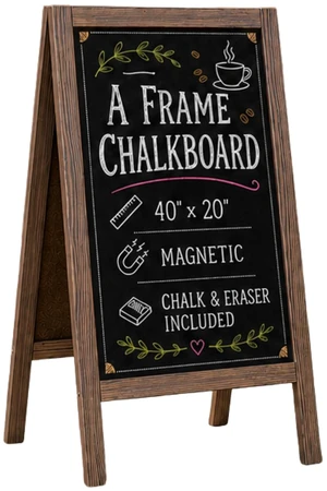 A Frame Chalk Board Easel Sign 40x20 in - Sandwich Signs Outdoor Solid Wood A Frame Chalkboard Sign, Magnetic Double-Sided Blackboard Easel, Includes Chalk & Eraser A Frame Chalk Board Easel Sign 40x20 in - Sandwich Signs Outdoor Solid Wood A Frame Chalkboard Sign, Magnetic Double-Sided Blackboard Easel, Includes Chalk & Eraser