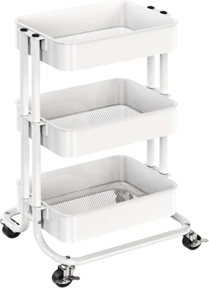 3 Tier Metal Rolling Utility Cart with 2 Lockable Wheels, White 360° Rotating Wheel, Heavy-Duty Steel, Sturdy Dual Columns, Ventilated Mesh, Hold 22 lbs per Shelf, for Kitchen & Living Room 3 Tier Metal Rolling Utility Cart with 2 Lockable Wheels, White 360° Rotating Wheel, Heavy-Duty Steel, Sturdy Dual Columns, Ventilated Mesh, Hold 22 lbs per Shelf, for Kitchen & Living Room