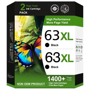 63XL Black Ink Cartridge High-Yield for HP Ink 63 Replacement for HP 63 Black Ink Cartridge Works for HP OfficeJet 3830 4650 5255 5258 5200 Envy 4520 4512 4510 DeskJet 1112 2130 3630 F6U64AN (2 Pack) 63XL Black Ink Cartridge High-Yield for HP Ink 63 Replacement for HP 63 Black Ink Cartridge Works for HP OfficeJet 3830 4650 5255 5258 5200 Envy 4520 4512 4510 DeskJet 1112 2130 3630 F6U64AN (2 Pack)