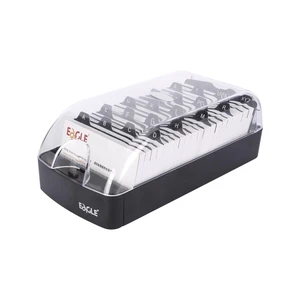 Business Card Holder Box, Up to 550 Cards with A-Z Index Guides Push-button opening, clear cover, front access panel, 20 A-Z guides, fits standard 2 x 3.5 in business cards, black base Business Card Holder Box, Up to 550 Cards with A-Z Index Guides Push-button opening, clear cover, front access panel, 20 A-Z guides, fits standard 2 x 3.5 in business cards, black base