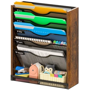 6-Tier Wall File Organizer with Bottom Tray, Ironwood Mail Organizer Wall Mounted with Metal Mesh, Document Organizer for Paper, Folder, Magazine, Office Desk Accessories for Home Cubicle Countertop 6-Tier Wall File Organizer with Bottom Tray, Ironwood Mail Organizer Wall Mounted with Metal Mesh, Document Organizer for Paper, Folder, Magazine, Office Desk Accessories for Home Cubicle Countertop