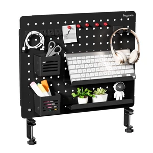 Clamp on Desk Pegboard, 20.4" x 16.5", with 15 Accessories, Black Magnetic Metal Peg Board, Desk Organizer for Office Gaming Home, Privacy Panel, Large Clamp on Desk Pegboard, 20.4" x 16.5", with 15 Accessories, Black Magnetic Metal Peg Board, Desk Organizer for Office Gaming Home, Privacy Panel, Large