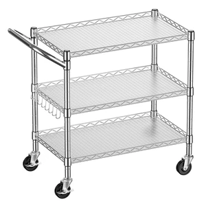 Heavy Duty 3 Tier Utility Rolling Kitchen Cart on Wheels 990LB Capacity Metal Utility Cart with Wheels Serving Cart Commercial Grade Carts with Wire Shelving & Handle Bar for Kitchen Office School Heavy Duty 3 Tier Utility Rolling Kitchen Cart on Wheels 990LB Capacity Metal Utility Cart with Wheels Serving Cart Commercial Grade Carts with Wire Shelving & Handle Bar for Kitchen Office School