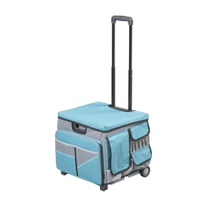 Folding Mobile Utility Cart, Canvas Organizer Bag, Turquoise/Grey Durable plastic, 30 compartments, adjustable handle, 40 lb capacity, collapses to 3" thick, rolling wheels for easy transport Folding Mobile Utility Cart, Canvas Organizer Bag, Turquoise/Grey Durable plastic, 30 compartments, adjustable handle, 40 lb capacity, collapses to 3" thick, rolling wheels for easy transport